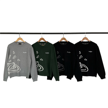 Pulover od pletenine s okruglim izrezom, BP slova s vezom i uzorkom planete u jacquardu, unisex, streetwear, topao