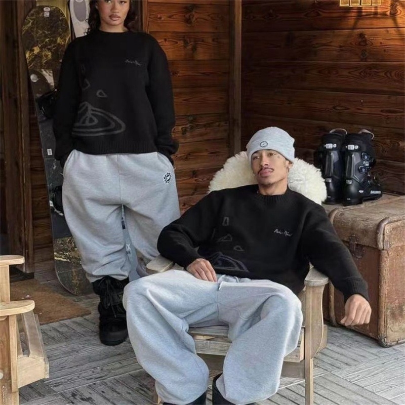Pulover od pletenine s okruglim izrezom, BP slova s vezom i uzorkom planete u jacquardu, unisex, streetwear, topao