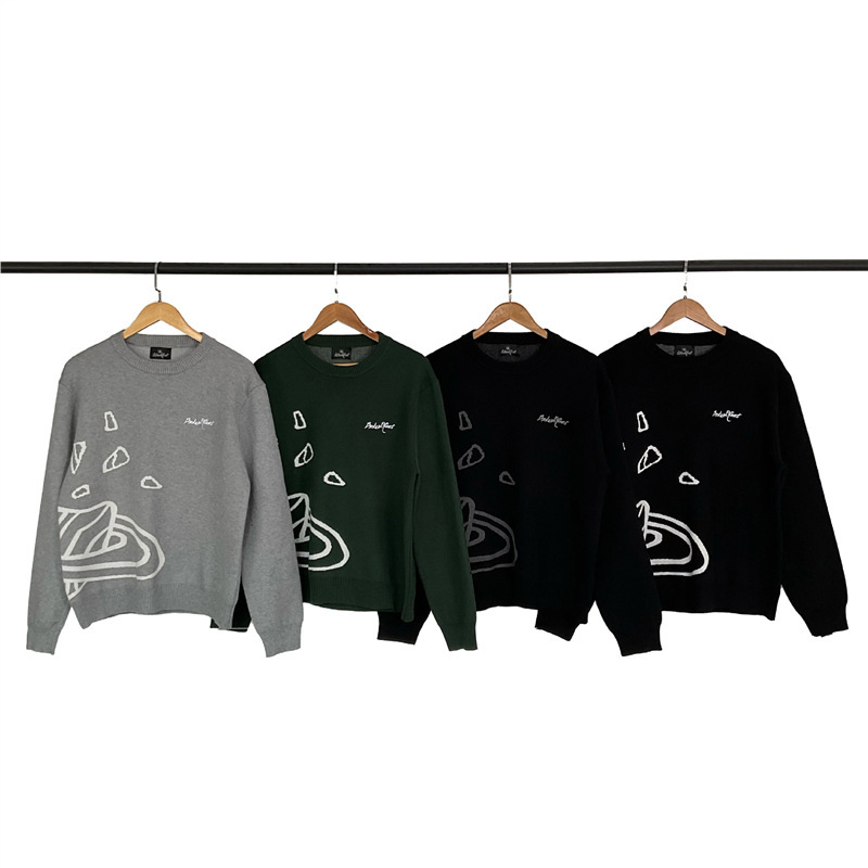 Pulover od pletenine s okruglim izrezom, BP slova s vezom i uzorkom planete u jacquardu, unisex, streetwear, topao