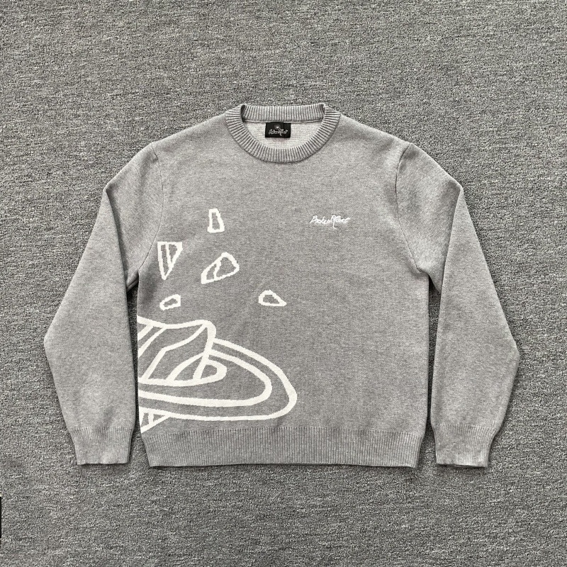 Pulover od pletenine s okruglim izrezom, BP slova s vezom i uzorkom planete u jacquardu, unisex, streetwear, topao