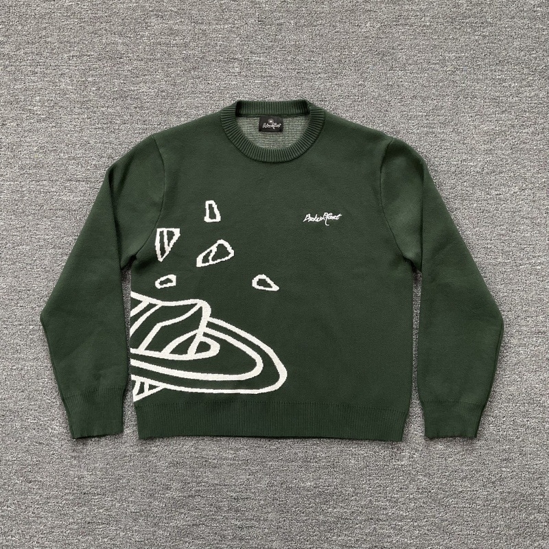 Pulover od pletenine s okruglim izrezom, BP slova s vezom i uzorkom planete u jacquardu, unisex, streetwear, topao