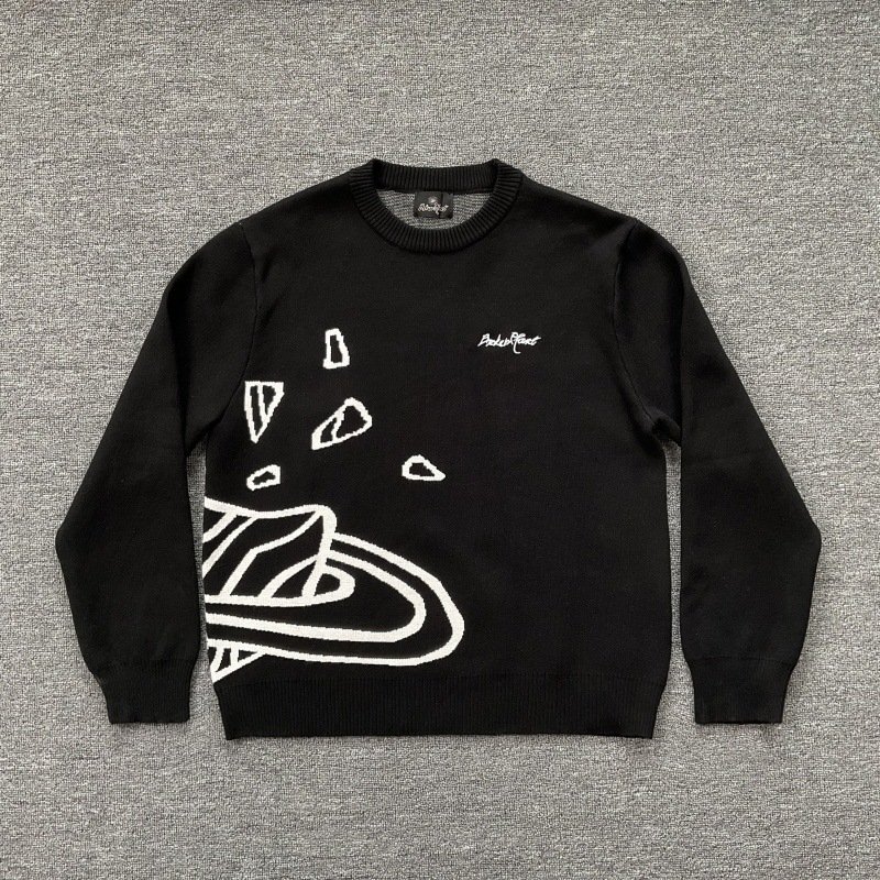Pulover od pletenine s okruglim izrezom, BP slova s vezom i uzorkom planete u jacquardu, unisex, streetwear, topao