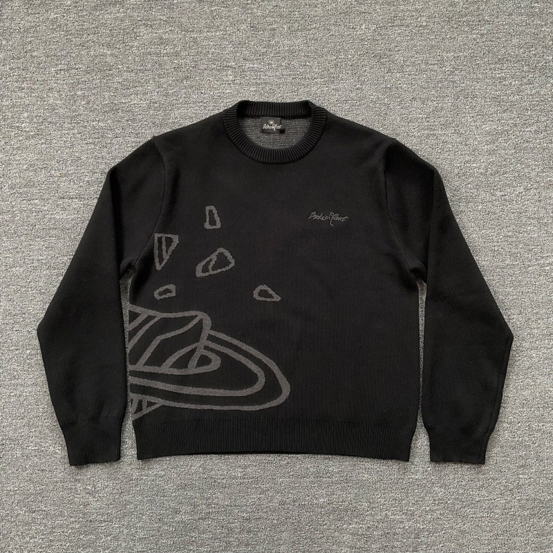 Pulover od pletenine s okruglim izrezom, BP slova s vezom i uzorkom planete u jacquardu, unisex, streetwear, topao
