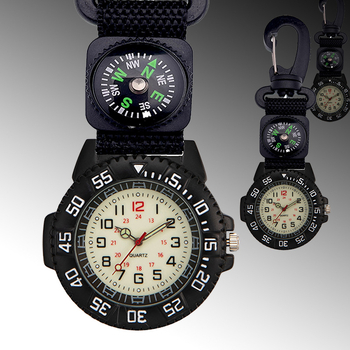 Ceas sport outdoor cu carabină, busolă și display luminos; mișcare cuarț; curea textilă