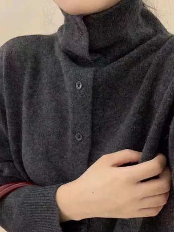 Korejiešu stilā kardigāns ar augstu kaklu, garām piedurknēm, vilnas adījums 95% vilna