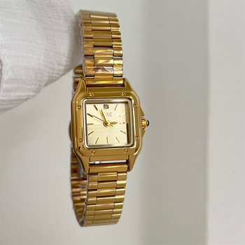 Ceas de damă cu cadran pătrat, din oțel inoxidabil, curea din oțel inoxidabil, mișcare cuarț importată, stil medieval