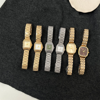 Ceas de damă cu cadran pătrat, din oțel inoxidabil, curea din oțel inoxidabil, mișcare cuarț importată, stil medieval