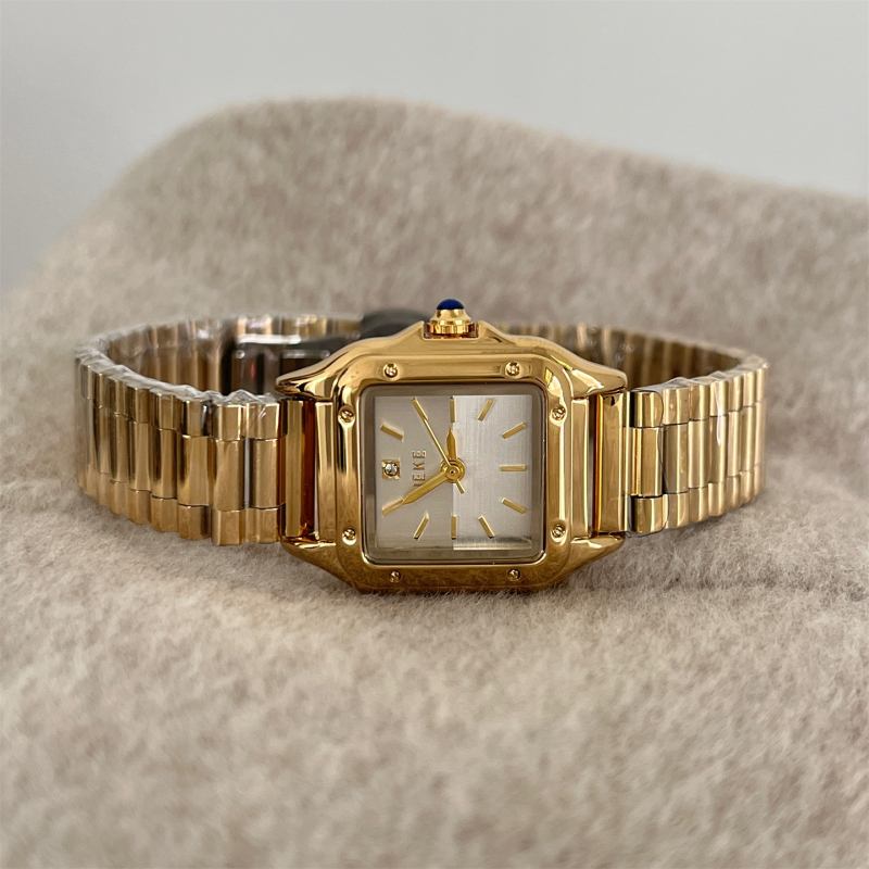 Ceas de damă cu cadran pătrat, din oțel inoxidabil, curea din oțel inoxidabil, mișcare cuarț importată, stil medieval