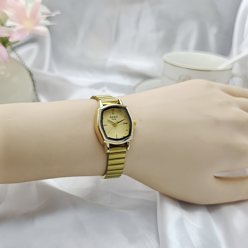 Ceas de damă cu design din bambus și cadran în formă de romb, stil retro elegant, cuarț AN123, afișaj analog, carcasă din aliaj de zinc