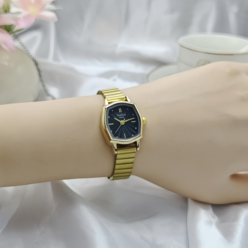 Ceas de damă cu design din bambus și cadran în formă de romb, stil retro elegant, cuarț AN123, afișaj analog, carcasă din aliaj de zinc