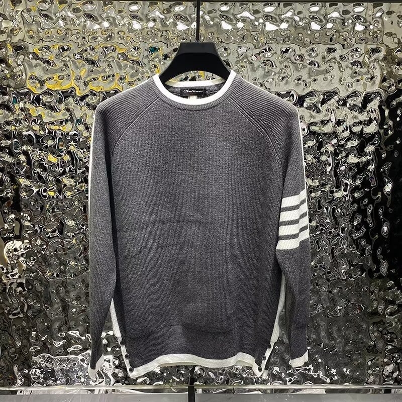 Muški pleteni džemper u korejskom stilu, slim fit kroj, kružni izrez, dugi rukav, poliester, zimska svakodnevna odjeća