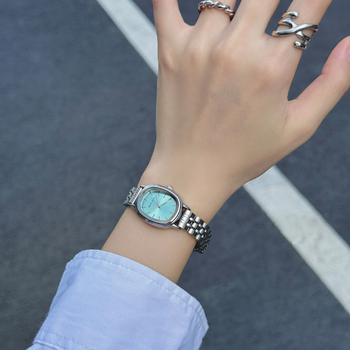 Ceas quartz pentru femei, curea din oțel inoxidabil, cadran oval, carcasă din aliaj, geam din sticlă minerală