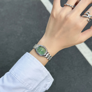 Ceas quartz pentru femei, curea din oțel inoxidabil, cadran oval, carcasă din aliaj, geam din sticlă minerală