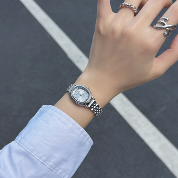 Ceas quartz pentru femei, curea din oțel inoxidabil, cadran oval, carcasă din aliaj, geam din sticlă minerală