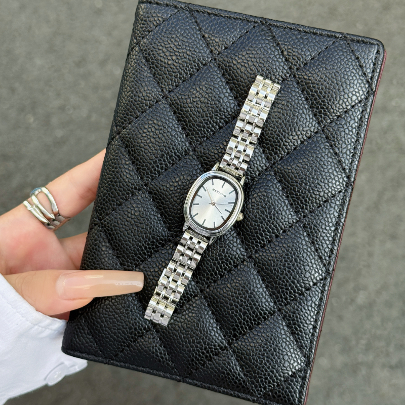 Ceas quartz pentru femei, curea din oțel inoxidabil, cadran oval, carcasă din aliaj, geam din sticlă minerală