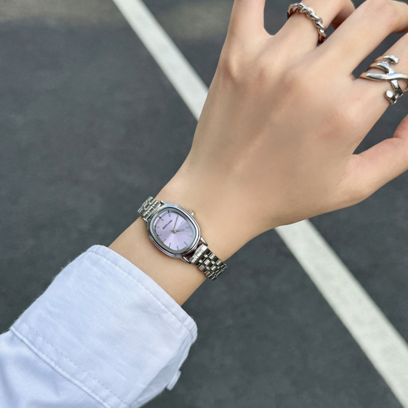 Ceas quartz pentru femei, curea din oțel inoxidabil, cadran oval, carcasă din aliaj, geam din sticlă minerală