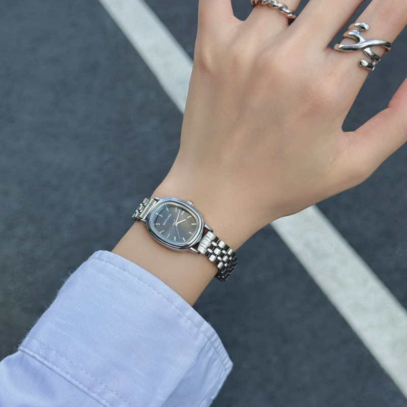 Ceas quartz pentru femei, curea din oțel inoxidabil, cadran oval, carcasă din aliaj, geam din sticlă minerală