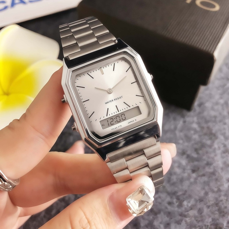 Ceas de damă quartz, dreptunghiular, cu fază a lunii, calendar și măsurare a vitezei, Miota din Japonia, carcasă din aliaj