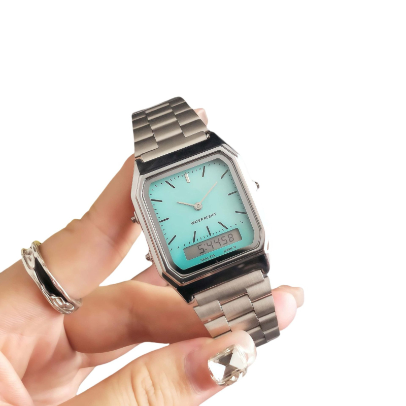 Ceas de damă quartz, dreptunghiular, cu fază a lunii, calendar și măsurare a vitezei, Miota din Japonia, carcasă din aliaj