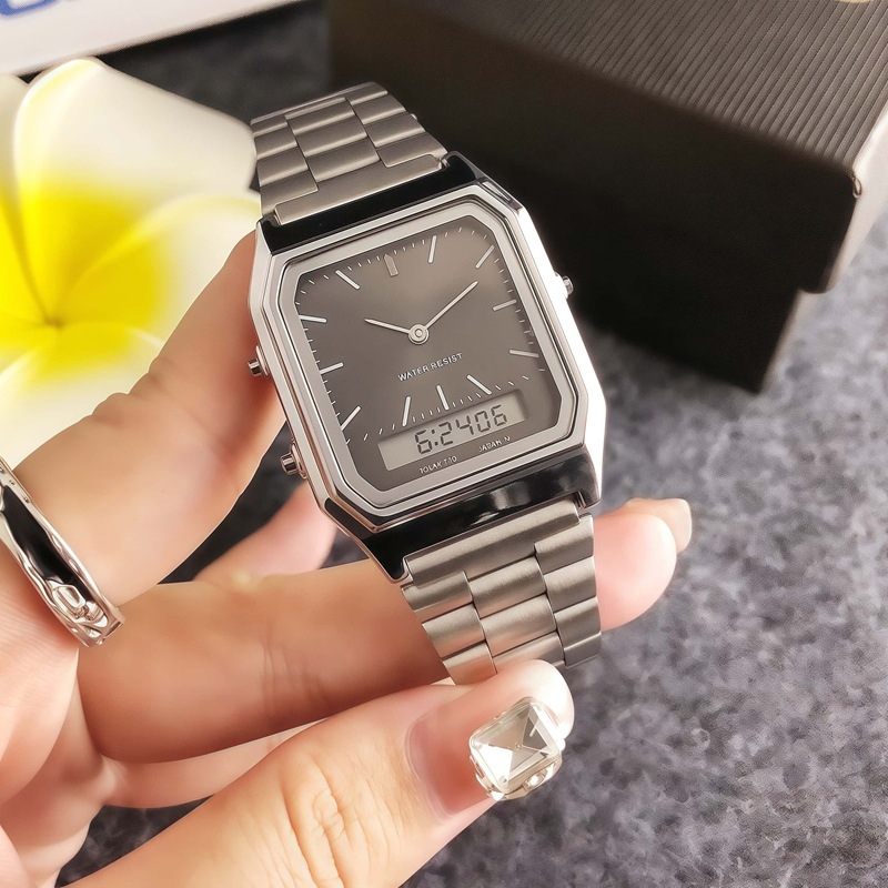 Ceas de damă quartz, dreptunghiular, cu fază a lunii, calendar și măsurare a vitezei, Miota din Japonia, carcasă din aliaj