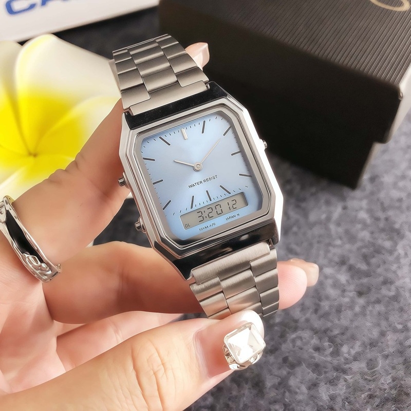 Ceas de damă quartz, dreptunghiular, cu fază a lunii, calendar și măsurare a vitezei, Miota din Japonia, carcasă din aliaj