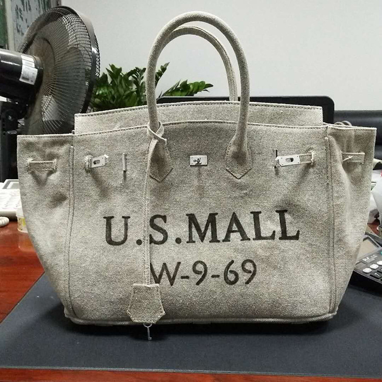 Ženska platnena crossbody tote torba – Platina stil, horizontalni kvadratni oblik, magnetska kopča s poklopcem