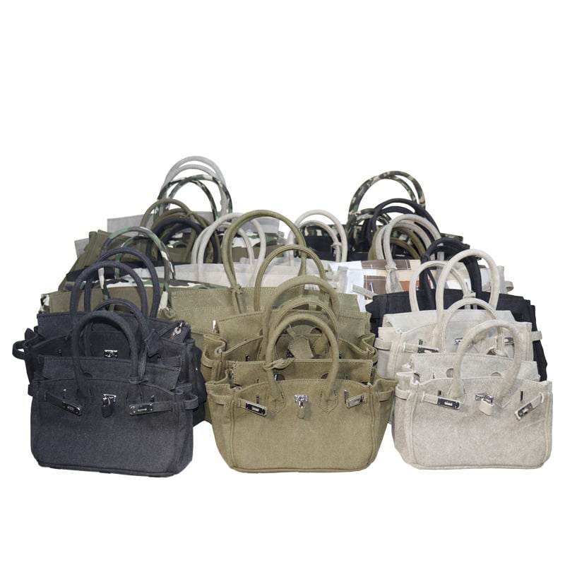 Ženska platnena crossbody tote torba – Platina stil, horizontalni kvadratni oblik, magnetska kopča s poklopcem