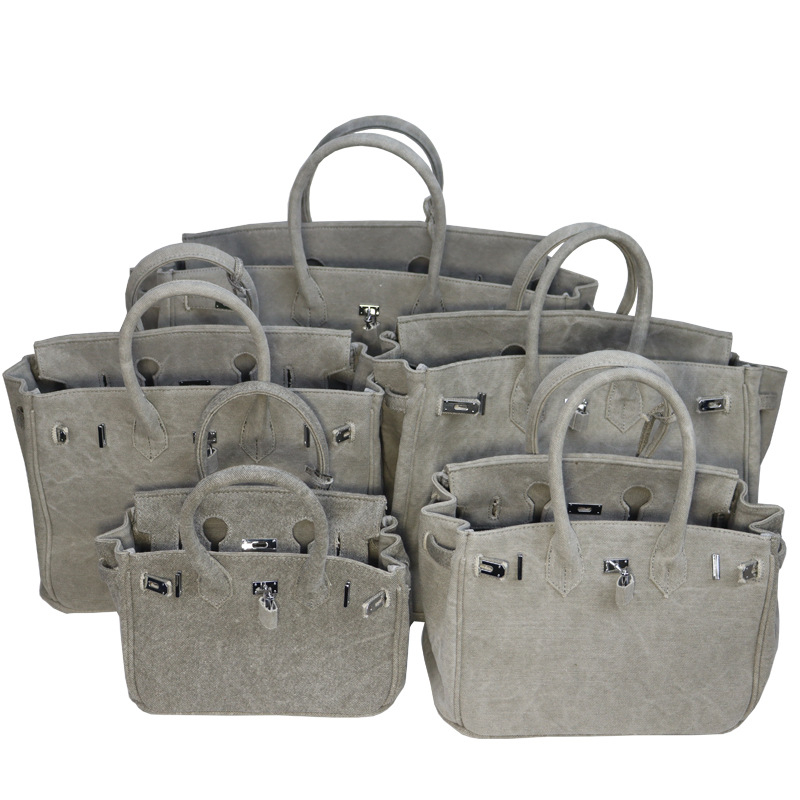 Ženska platnena crossbody tote torba – Platina stil, horizontalni kvadratni oblik, magnetska kopča s poklopcem