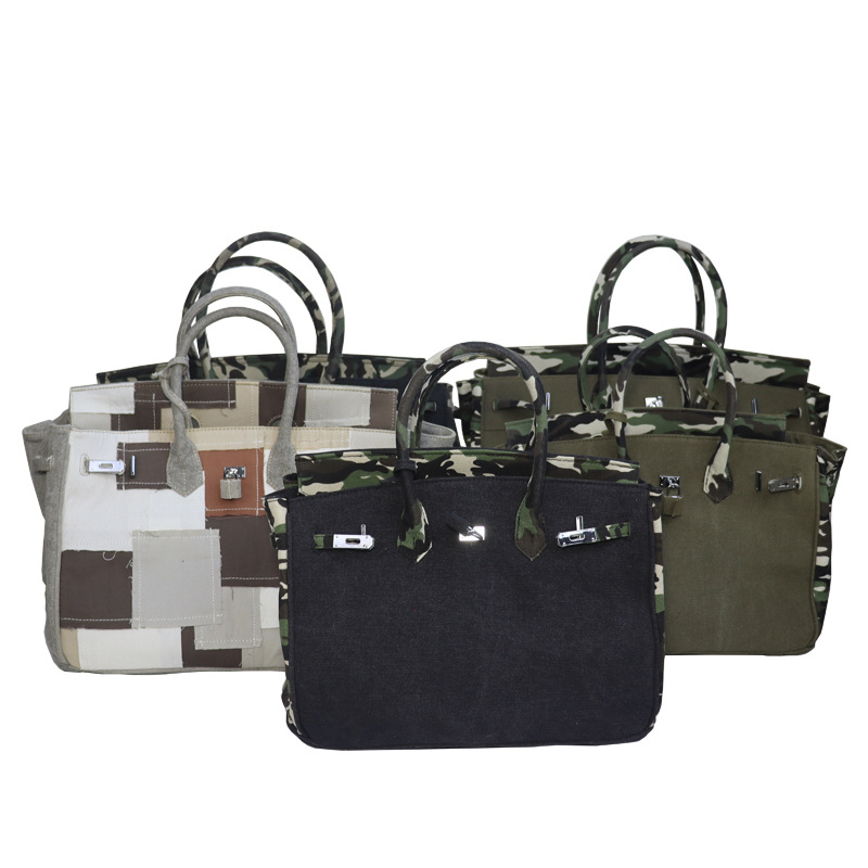 Ženska platnena crossbody tote torba – Platina stil, horizontalni kvadratni oblik, magnetska kopča s poklopcem