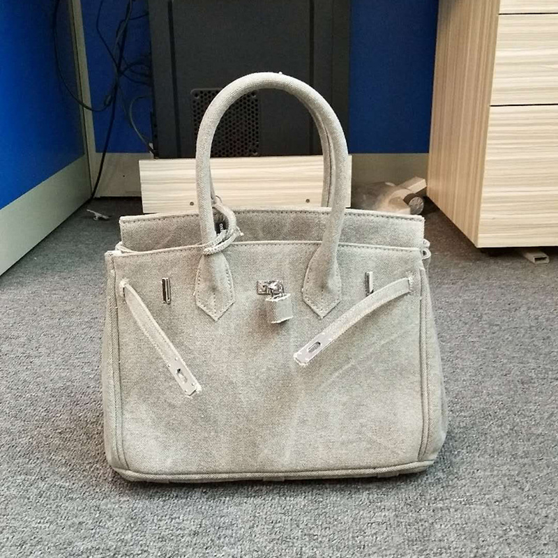 Ženska platnena crossbody tote torba – Platina stil, horizontalni kvadratni oblik, magnetska kopča s poklopcem