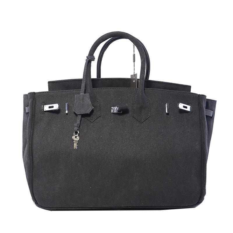 Ženska platnena crossbody tote torba – Platina stil, horizontalni kvadratni oblik, magnetska kopča s poklopcem