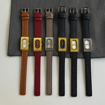 GoGoey Ceasă de damă dreptunghiular, mișcare cuarț, curea din piele, carcasă din aliaj, afișaj analog