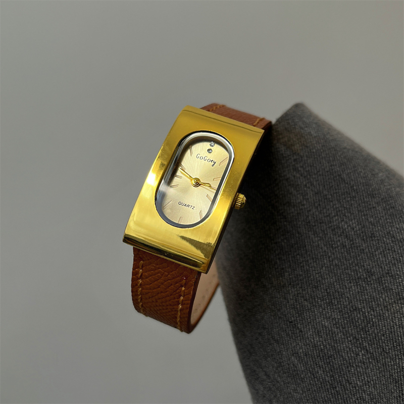 GoGoey Ceasă de damă dreptunghiular, mișcare cuarț, curea din piele, carcasă din aliaj, afișaj analog