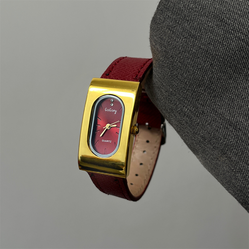 GoGoey Ceasă de damă dreptunghiular, mișcare cuarț, curea din piele, carcasă din aliaj, afișaj analog