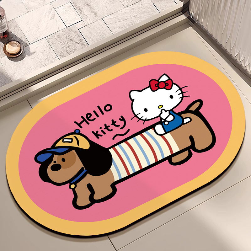 Овална подложка за баня с мотив карикатурни животни, абсорбираща и антихлъзгаща, измиваща се, материал: натурална гума + техническа тъкан