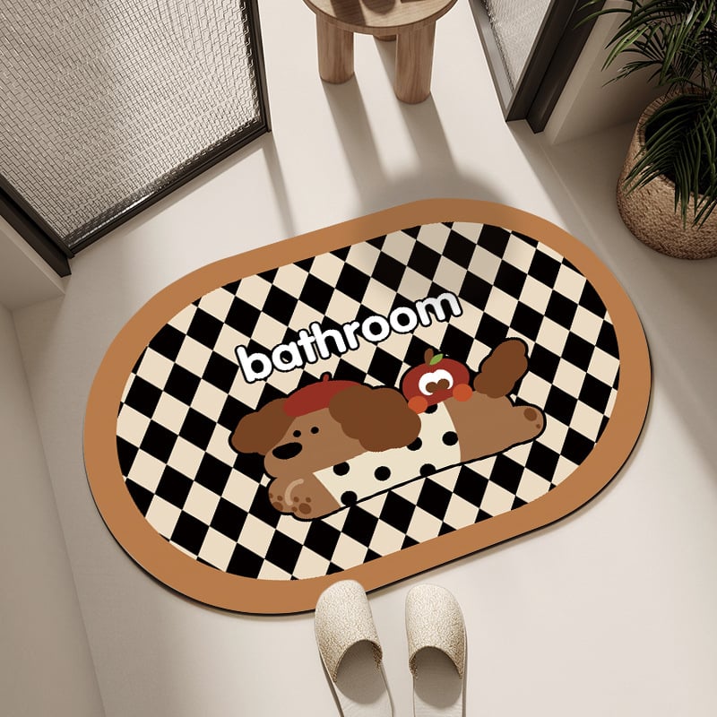 Овална подложка за баня с мотив карикатурни животни, абсорбираща и антихлъзгаща, измиваща се, материал: натурална гума + техническа тъкан