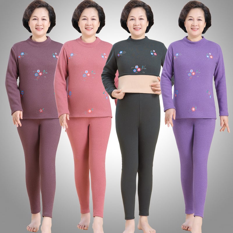 Комплект термобельо за възрастни жени с полувисока яка, подплатено флийсом, Derong полиестер, 80–90% съдържание, дебелина 251–300 g/m2, дълги ръкави и панталони
