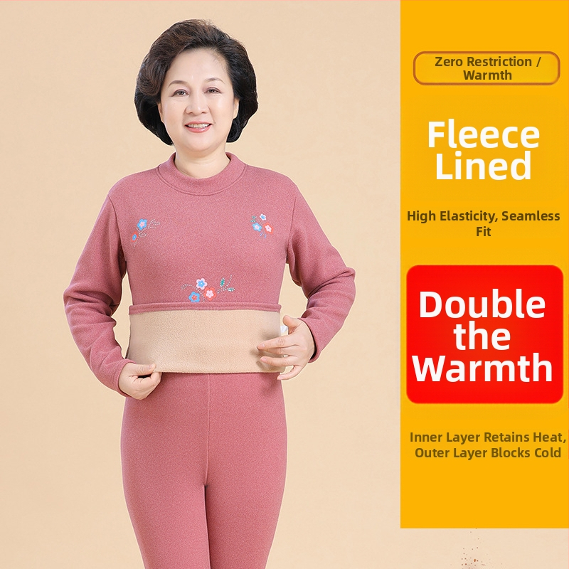 Termiālais apakšveļas komplekts vecākām sievietēm ar pusaugstu kaklu, flīsa oderes, Derong poliesters, 80–90% saturs, 251–300 g/m2 biezums, garās piedurknes, bikses