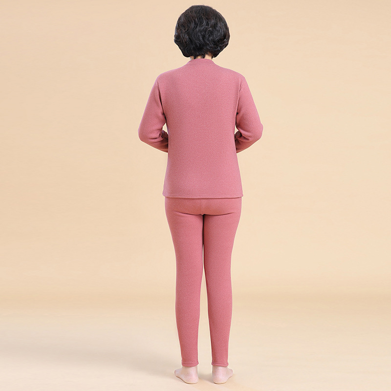 Комплект термобельо за възрастни жени с полувисока яка, подплатено флийсом, Derong полиестер, 80–90% съдържание, дебелина 251–300 g/m2, дълги ръкави и панталони
