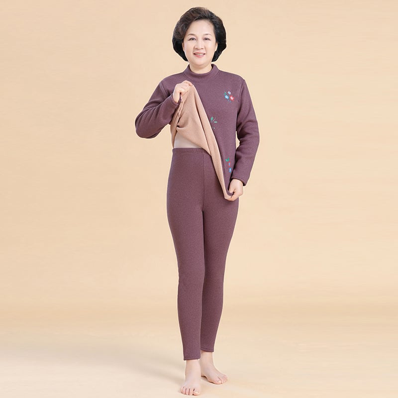 Комплект термобельо за възрастни жени с полувисока яка, подплатено флийсом, Derong полиестер, 80–90% съдържание, дебелина 251–300 g/m2, дълги ръкави и панталони