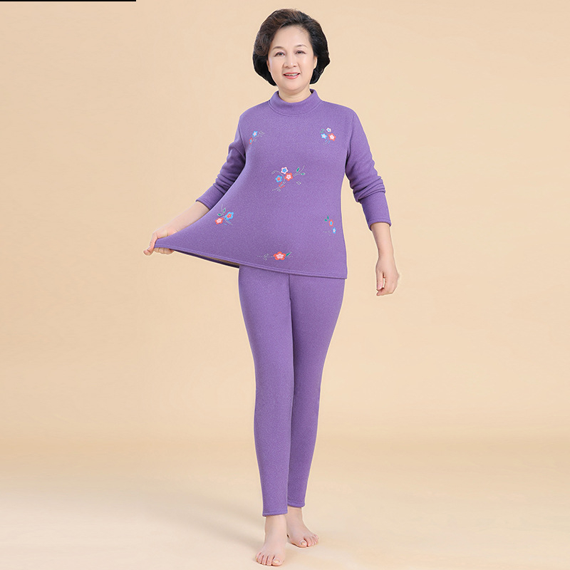 Комплект термобельо за възрастни жени с полувисока яка, подплатено флийсом, Derong полиестер, 80–90% съдържание, дебелина 251–300 g/m2, дълги ръкави и панталони