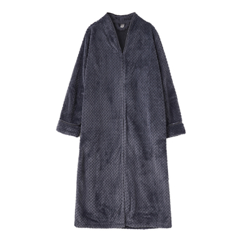 Kardigán-stílusú pizsama fleece-béléssel, vastag flanelből, 100% poliészter, hosszú ujjak, V-nyak, meleg otthoni téli viselet