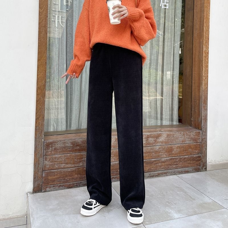 Trudničke hlače Chenille sa širokim krojem, podstavljene fleeceom za toplinu, srednje debljine, visoka elastičnost, udoban kroj