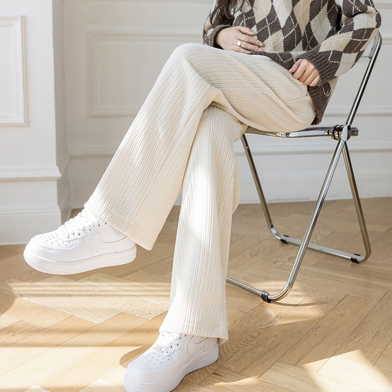 Trudničke hlače Chenille sa širokim krojem, podstavljene fleeceom za toplinu, srednje debljine, visoka elastičnost, udoban kroj