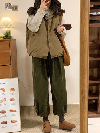 Trudničke hlače od corduroya s fleece podstavom, jogger kroj, skraćene dužine, jesen-zima, petite, haremski stil, ravne i široke nogavice, kod 12189