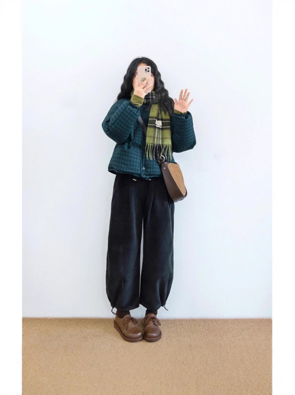 Trudničke hlače od corduroya s fleece podstavom, jogger kroj, skraćene dužine, jesen-zima, petite, haremski stil, ravne i široke nogavice, kod 12189