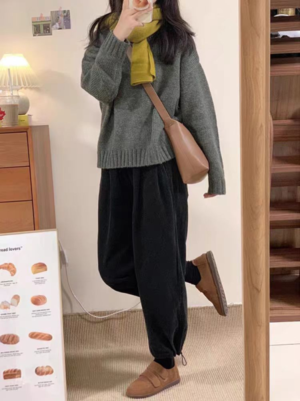 Trudničke hlače od corduroya s fleece podstavom, jogger kroj, skraćene dužine, jesen-zima, petite, haremski stil, ravne i široke nogavice, kod 12189