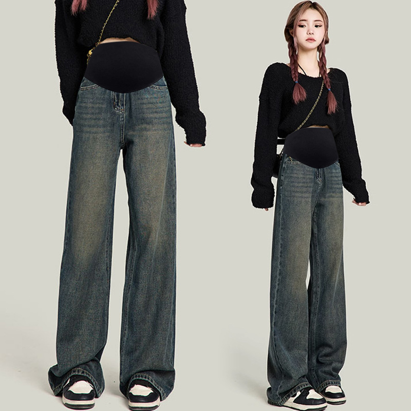 Trudničke traperice od denima s flis podstavom, potpuno duge, podrška trbuhu