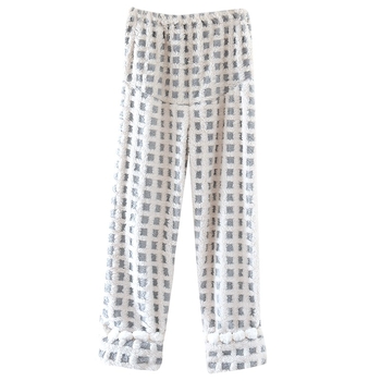 Pantalone za spavanje za trudnice od coral fleece, visokim strukom, podesive, duge, zimske