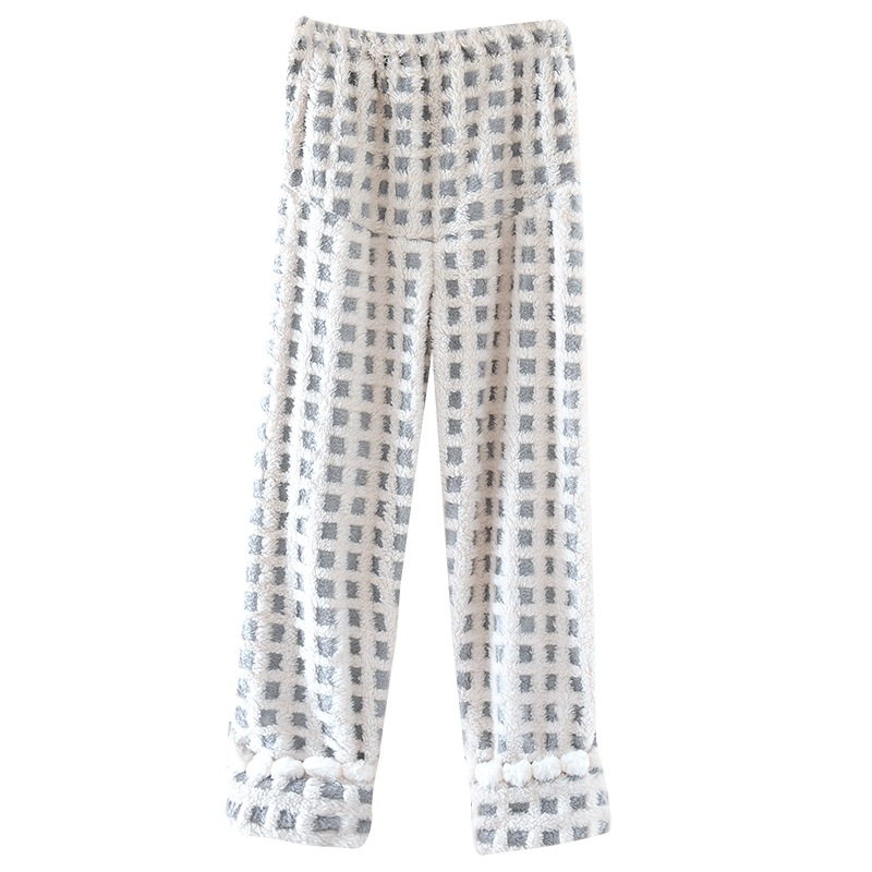 Pantalone za spavanje za trudnice od coral fleece, visokim strukom, podesive, duge, zimske